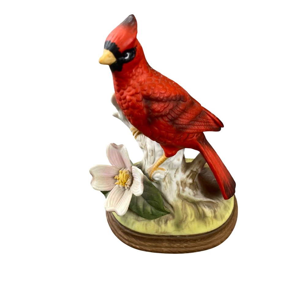 Vintage HOMCO 1453 Red Cardinal Bird Figurine Dogwood Flower Taiwan 5 Inch